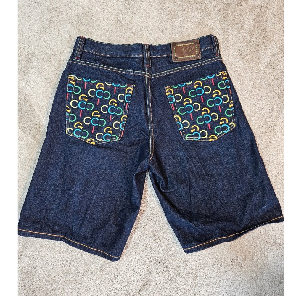 Coogi Denim Shorts Mens 36 Dark Wash Embroidered Baggy Skater Y2K Streetwear